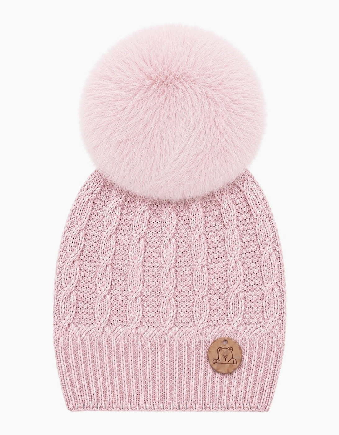 Powder Pink Knit Real Fur Cable Hat