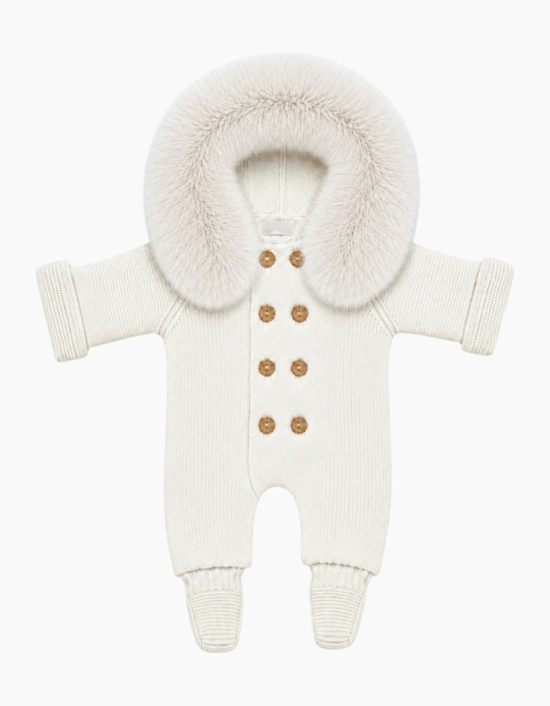 Ivory Knit Real Fur Trim Pramsuit