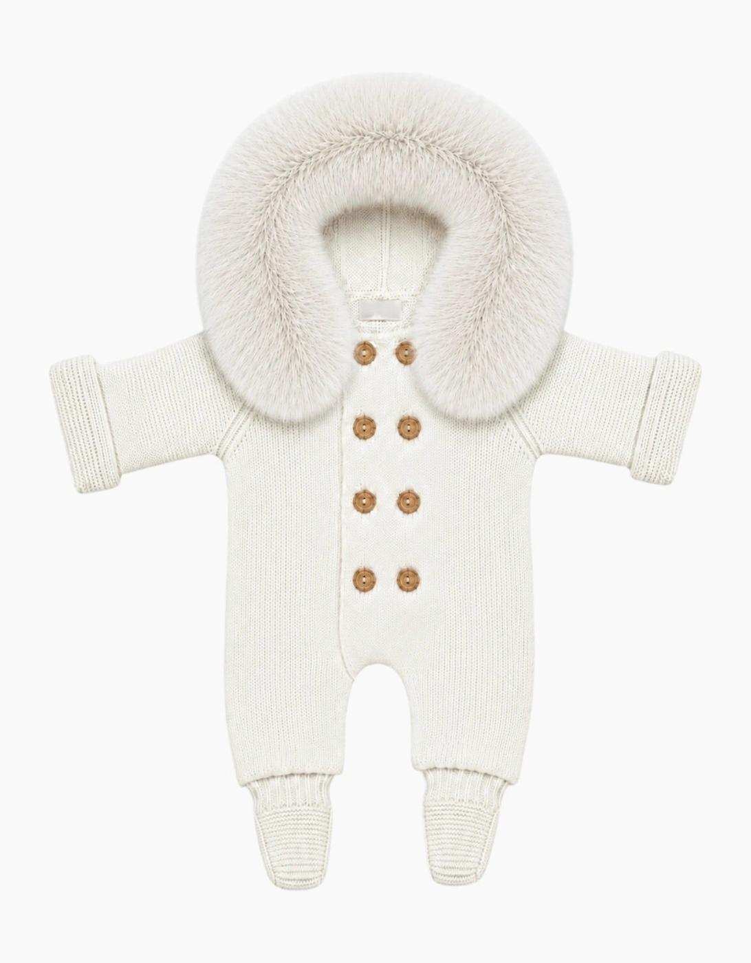 Ivory Knit Real Fur Trim Pramsuit