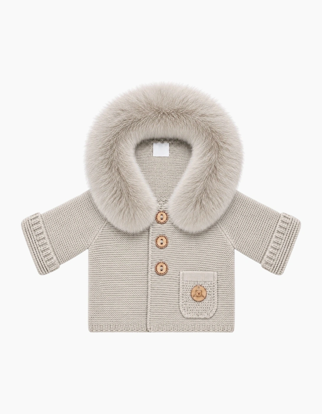 Light Camel Knit Real Fur Trim Cardigan