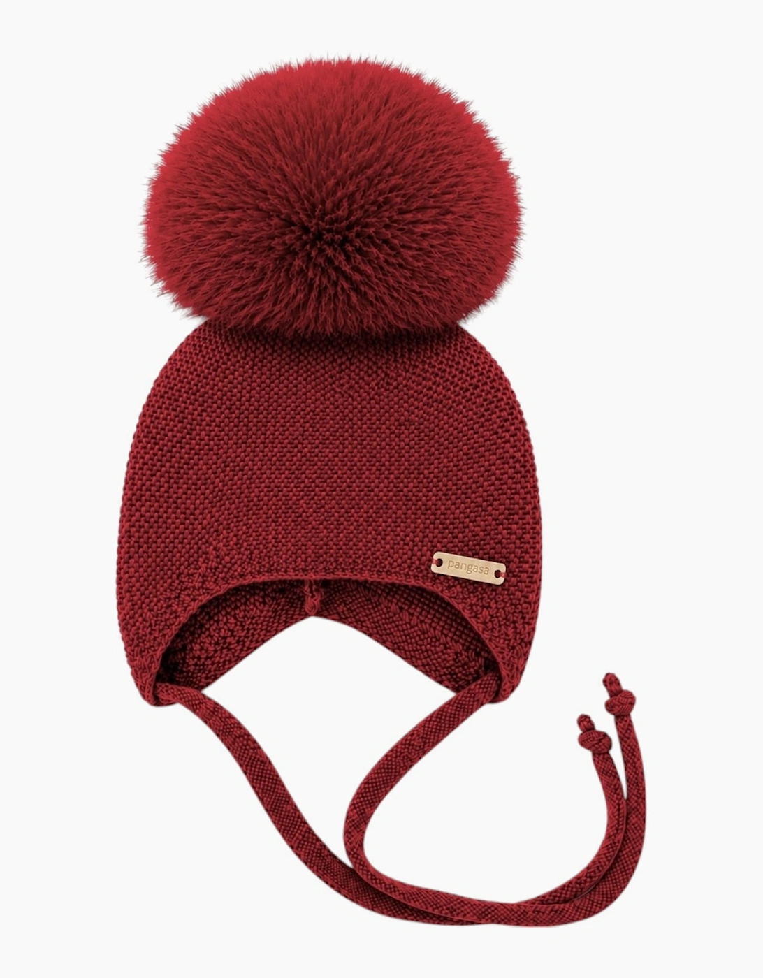 Dark Red Knit Real Fur Tie Hat