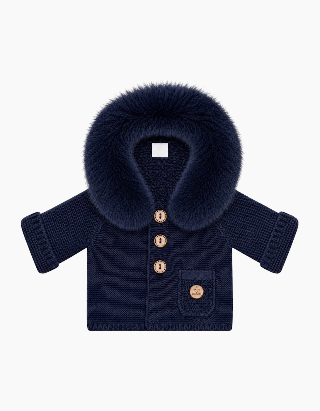 Navy Knit Real Fur Trim Cardigan