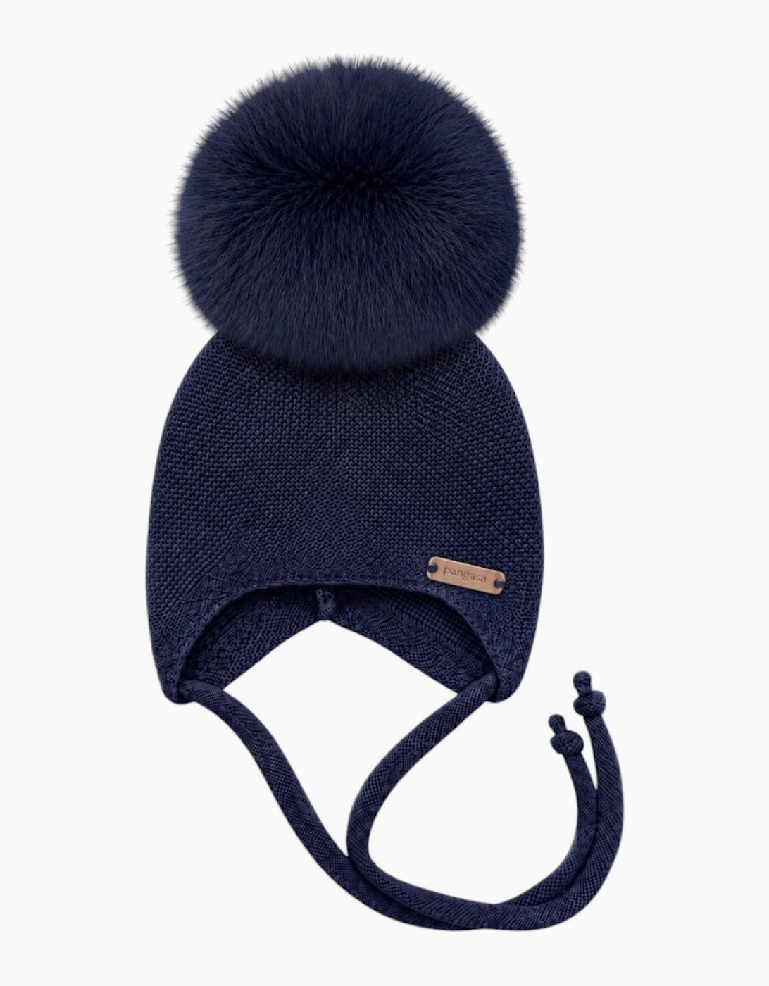 Navy Knit Real Fur Tie Hat