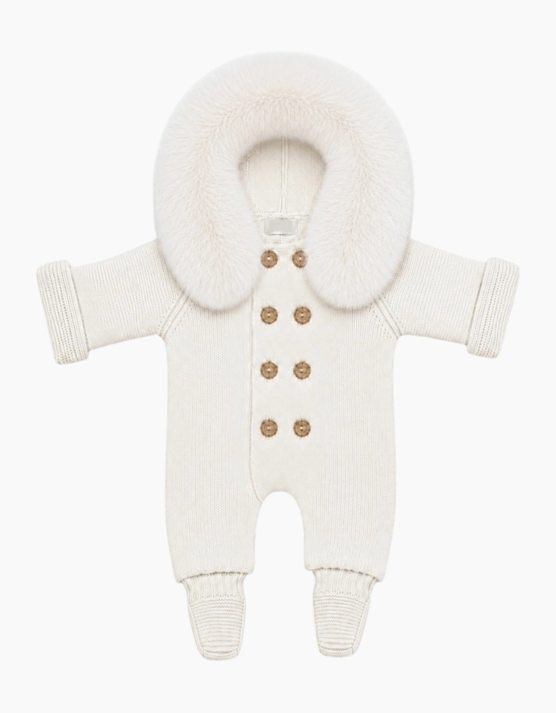 Ivory Knit Faux Fur Trim Pramsuit