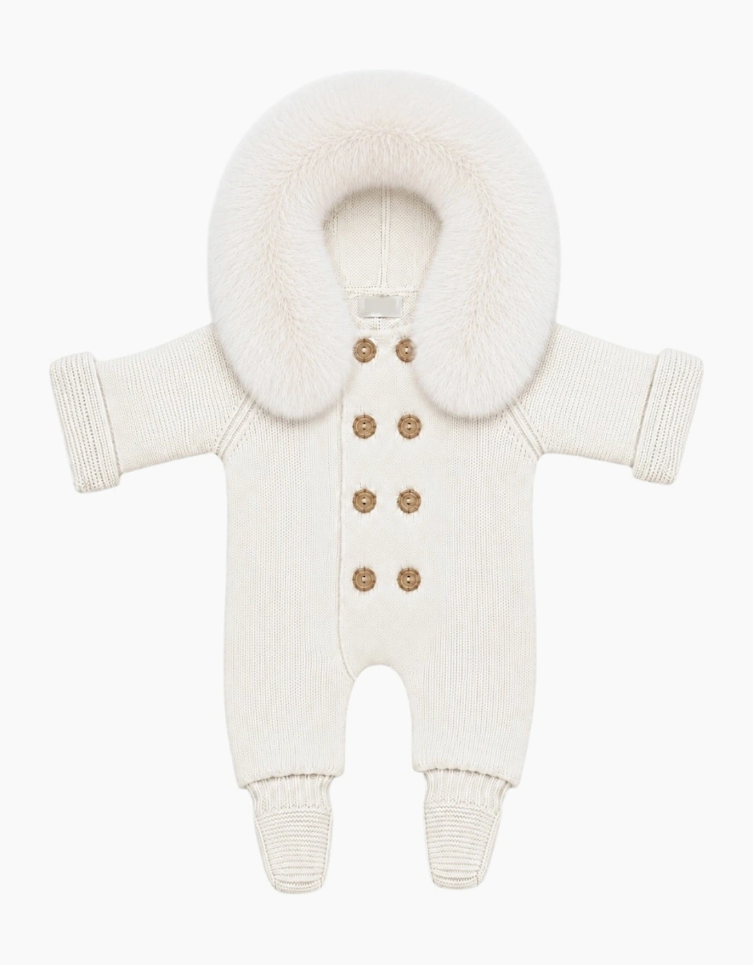 Ivory Knit Faux Fur Trim Pramsuit