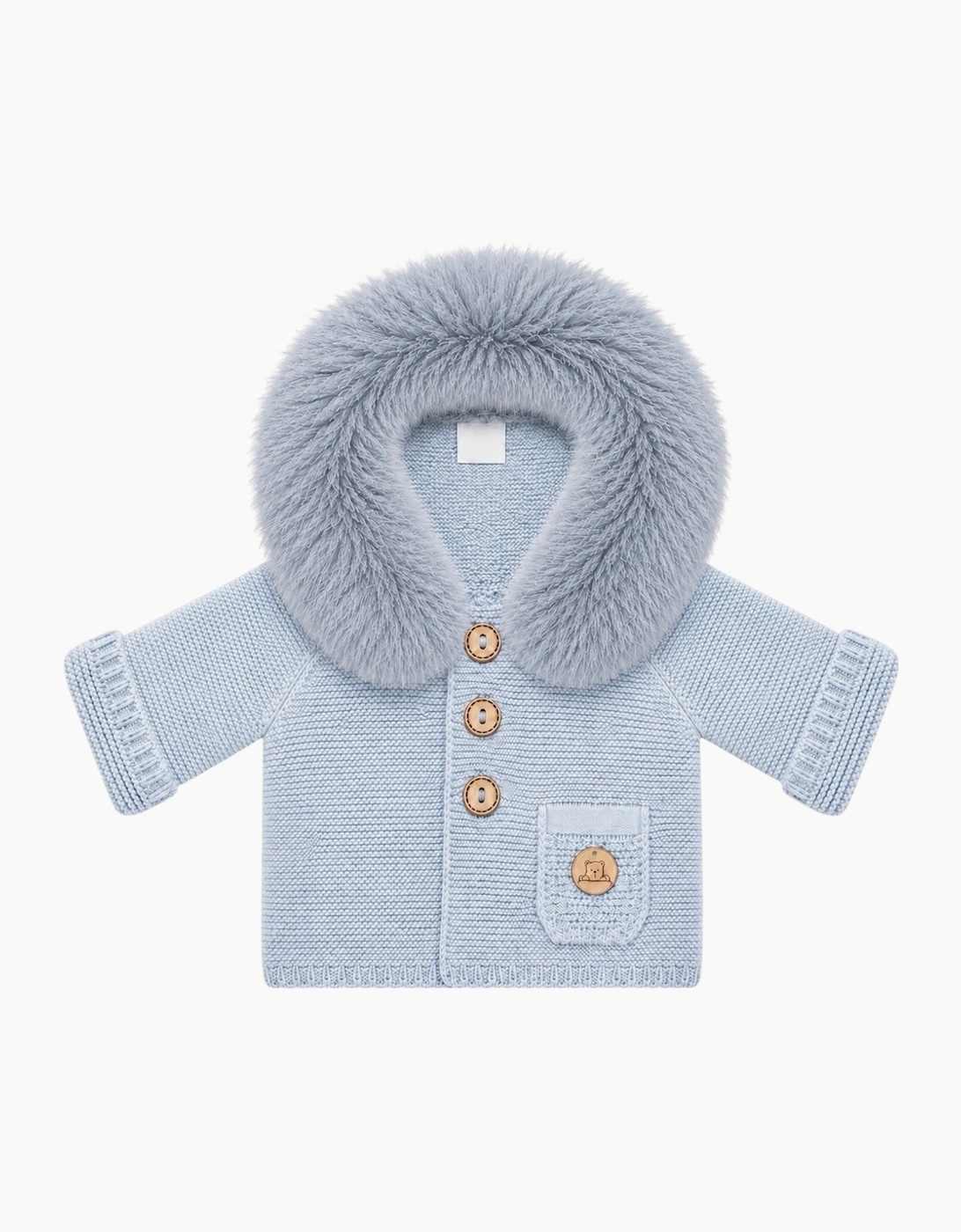 Powder Blue Knit Faux Fur Trim Cardigan