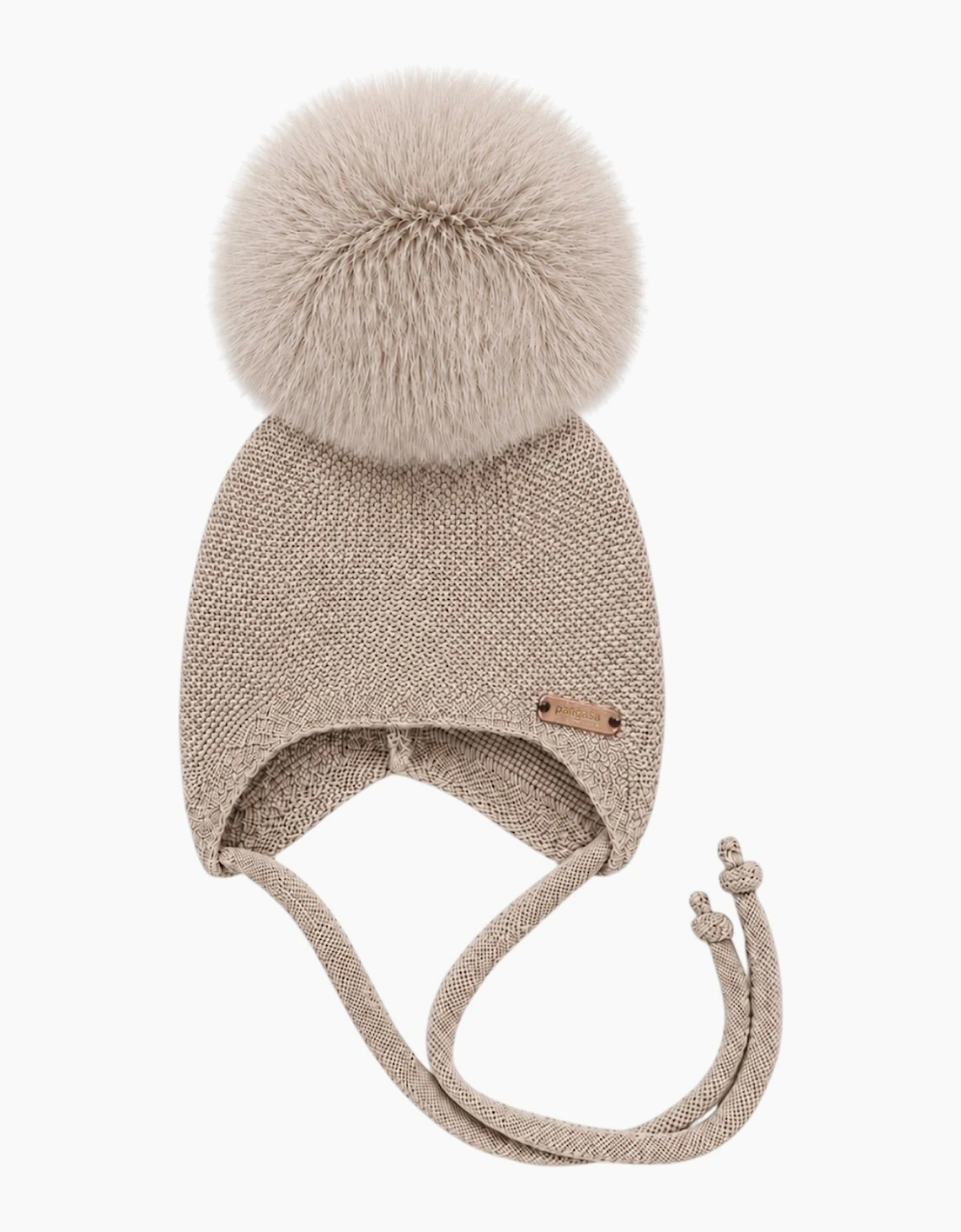 Deep Sand Knit Real Fur Tie Hat