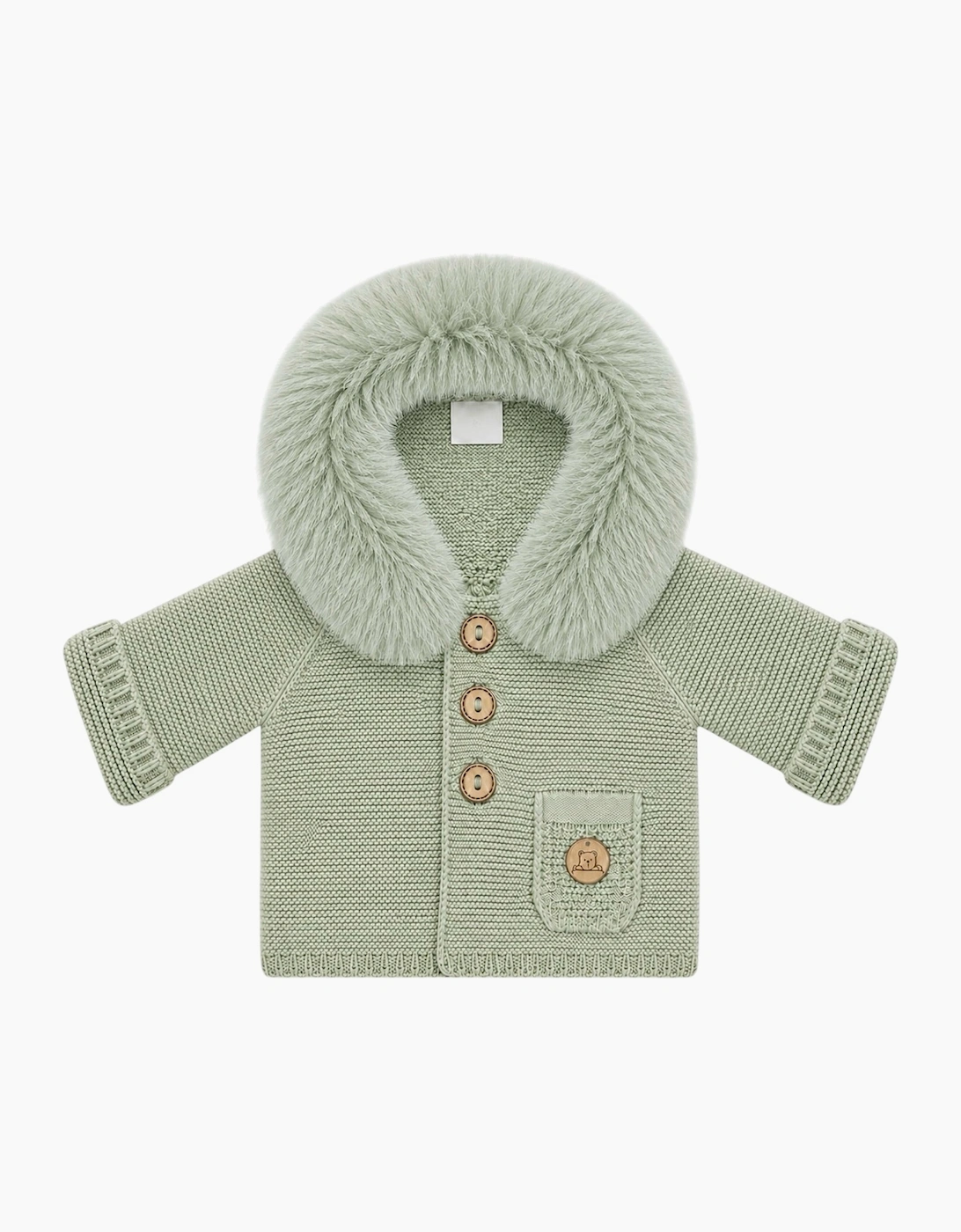 Soft Green Knit Real Fur Trim Cardigan