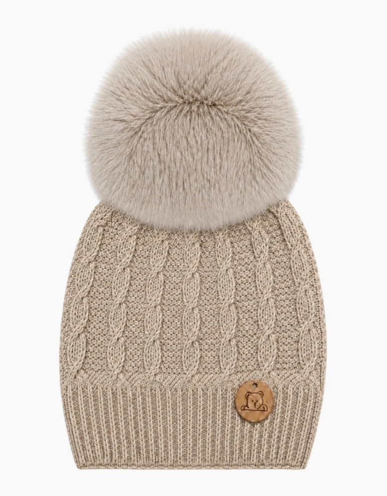 Deep Sand Knit Real Fur Cable Hat