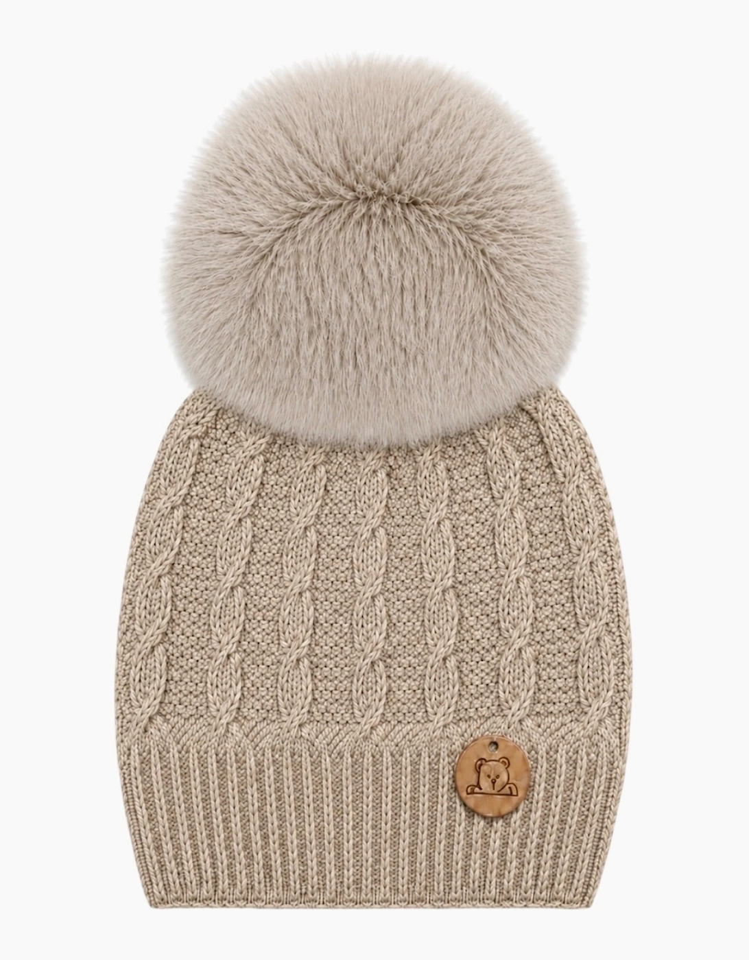 Deep Sand Knit Real Fur Cable Hat