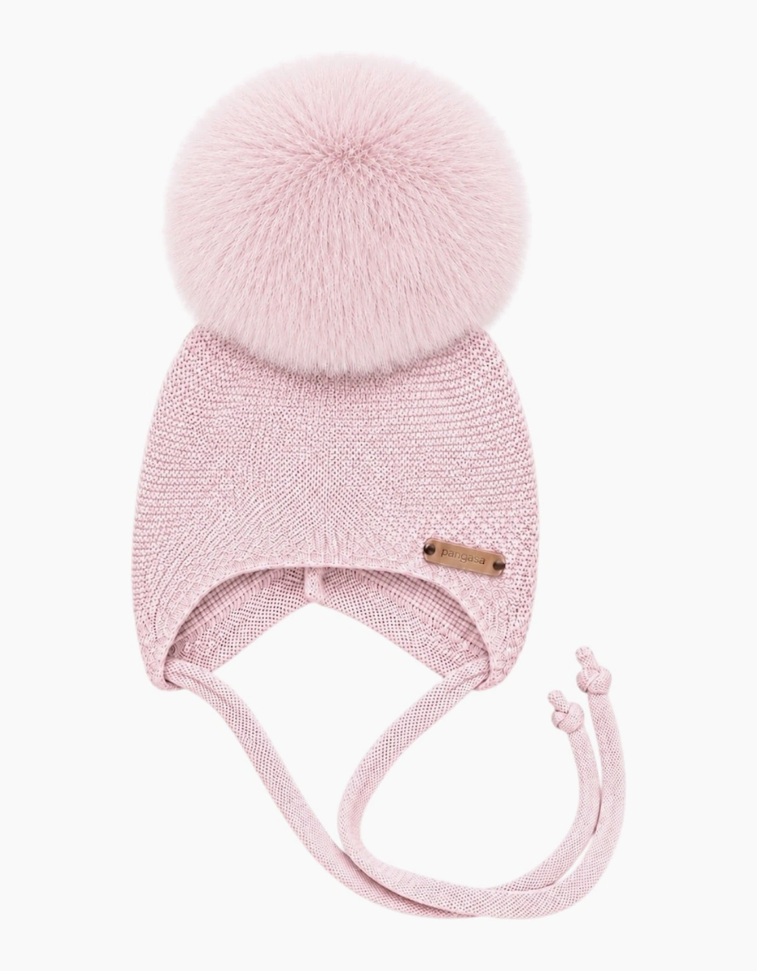 Powder Pink Knit Real Fur Tie Hat