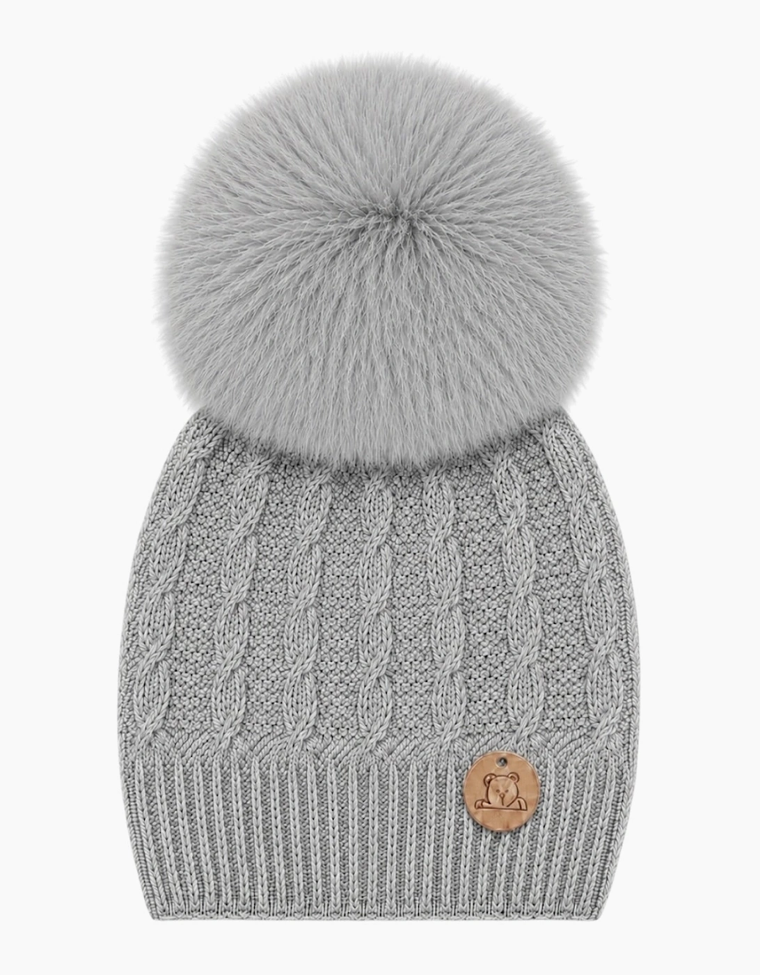 Grey Knit Real Fur Cable Hat