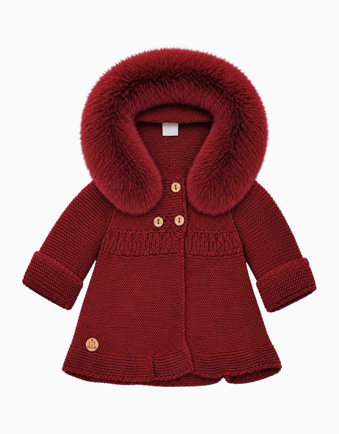Dark Red Knit Real Fur Trim Cardigan