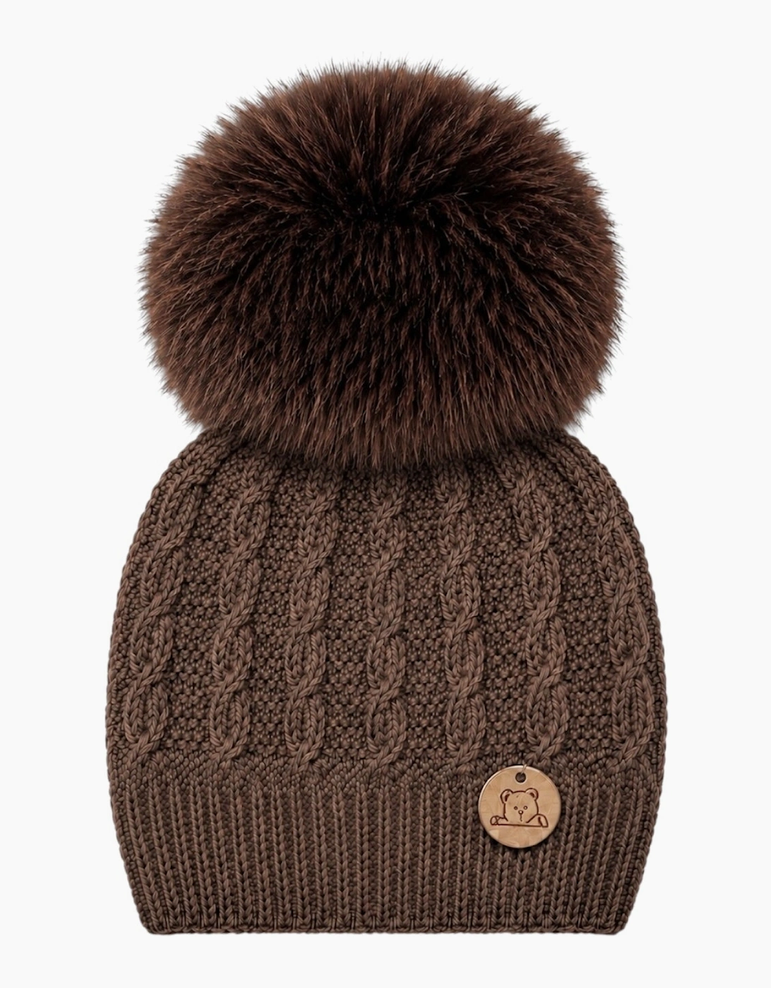 Chocolate Brown Knit Faux Fur Cable Hat