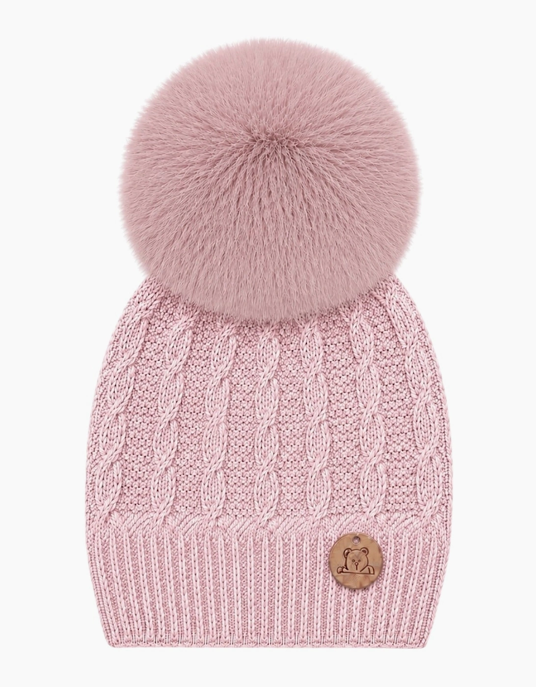 Powder Pink Knit Faux Fur Cable Hat
