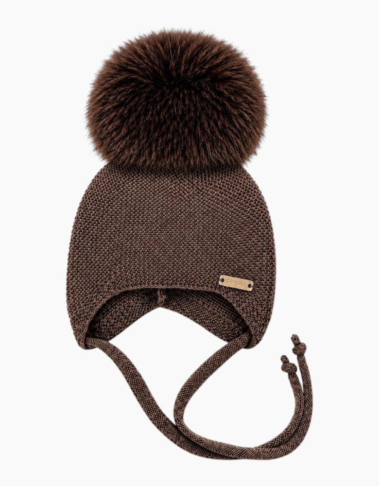 Chocolate Brown Knit Faux Fur Tie Hat