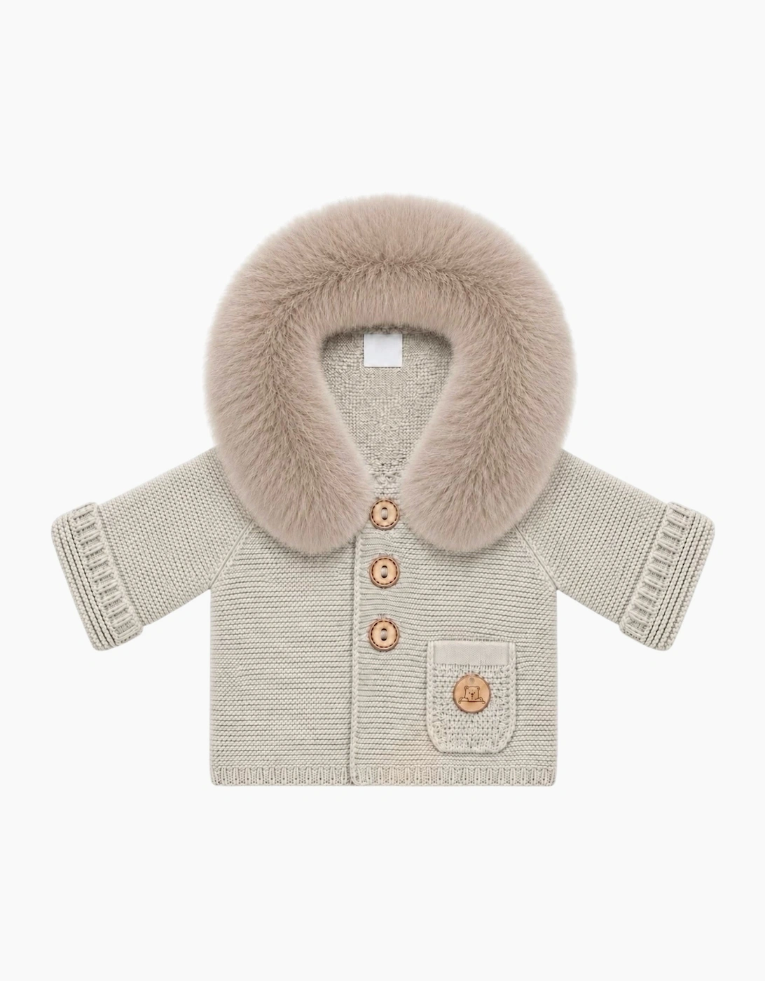 Light Camel Knit Faux Fur Trim Cardigan