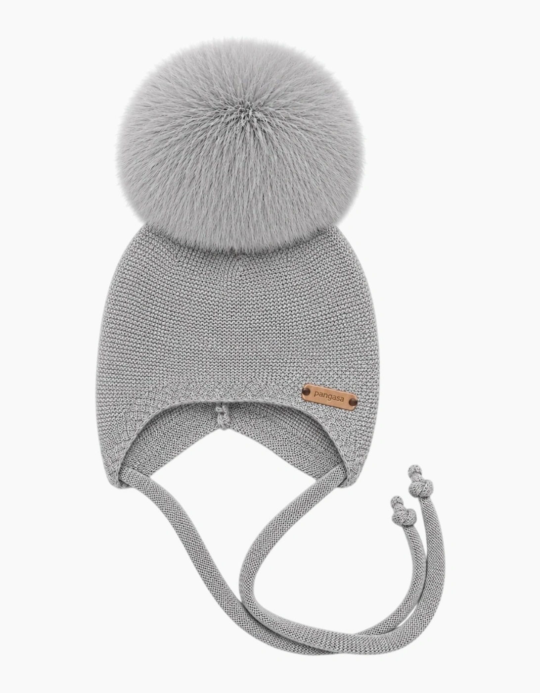 Grey Knit Real Fur Tie Hat