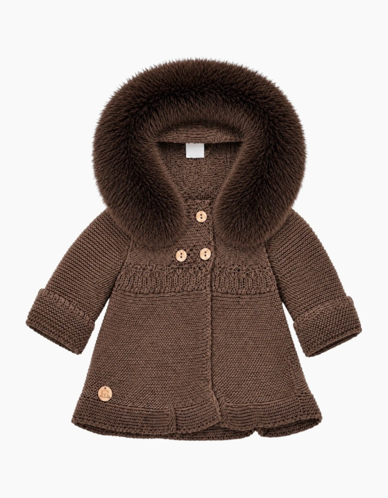 Chocolate Brown Knit Faux Fur Trim Cardigan
