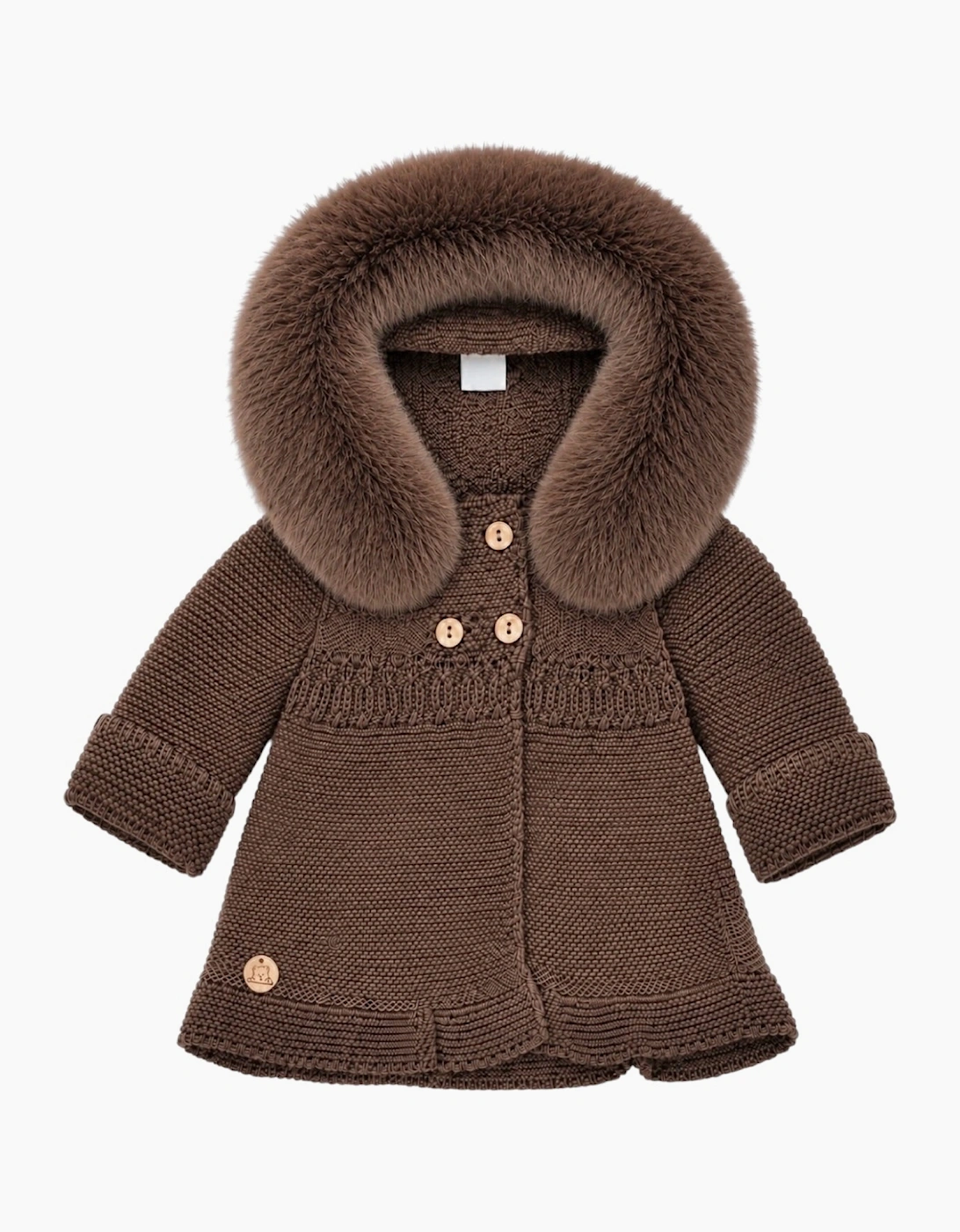 Chocolate Brown Knit Real Fur Trim Cardigan