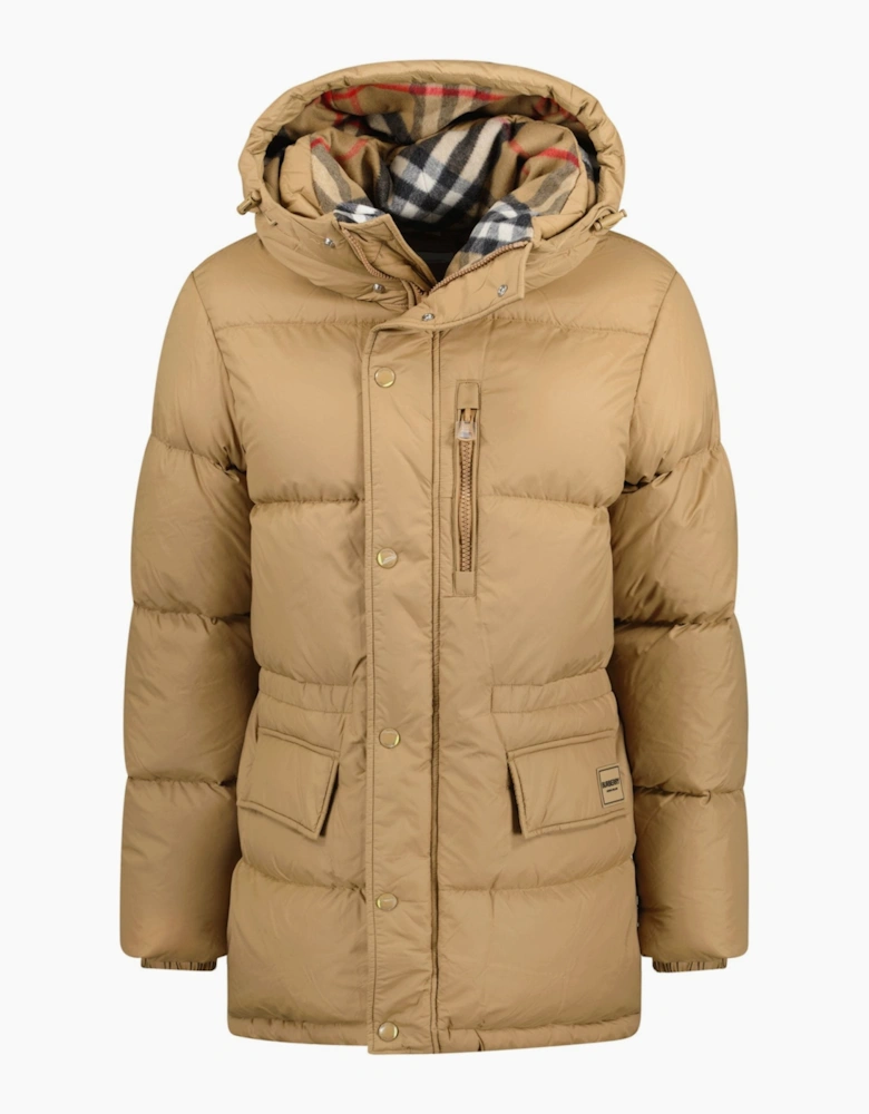 Burberry 'Haworth' Hooded Check Down Jacket Beige