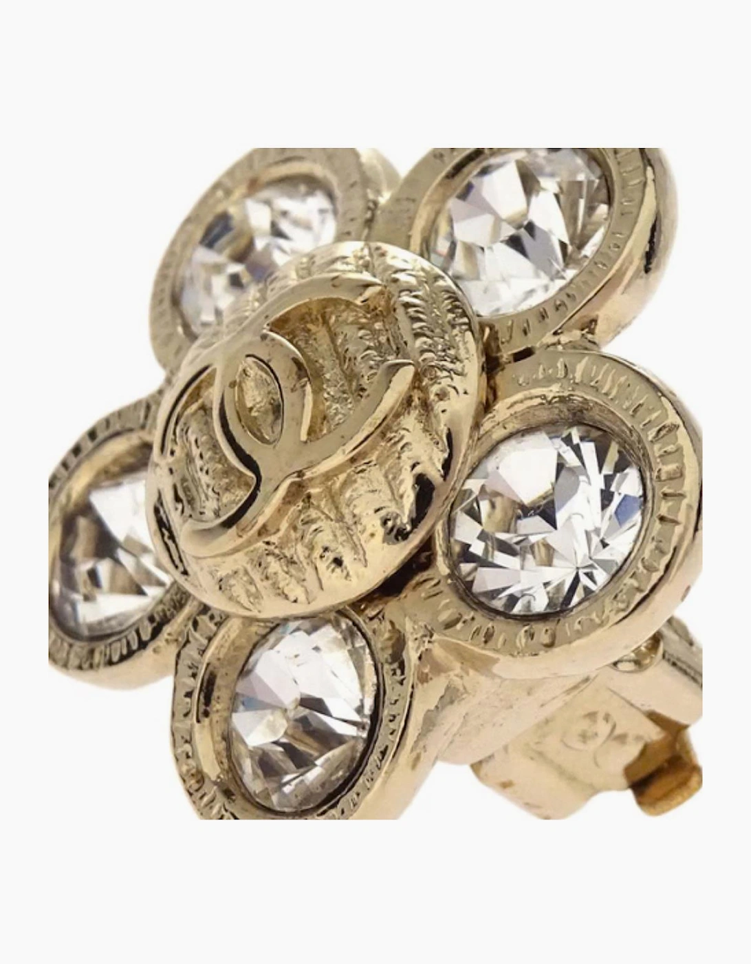 Chanel Flower Clip - On Earrings Gold Rhinestone