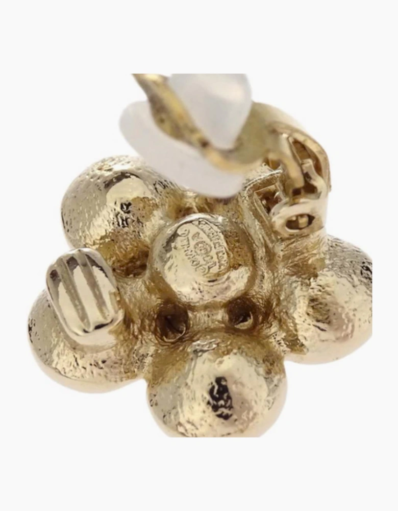 Chanel Flower Clip - On Earrings Gold Rhinestone