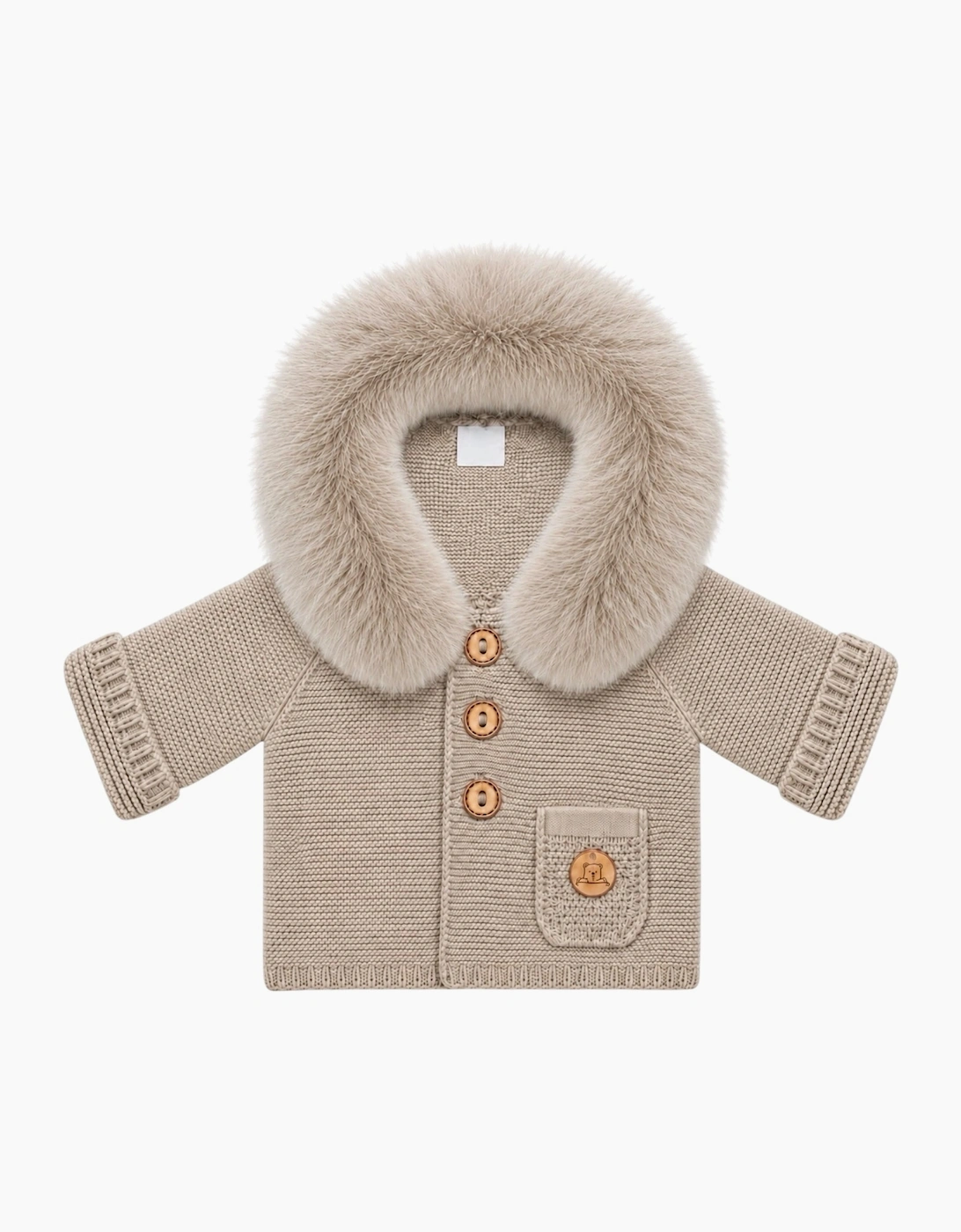 Deep Sand Knit Real Fur Trim Cardigan