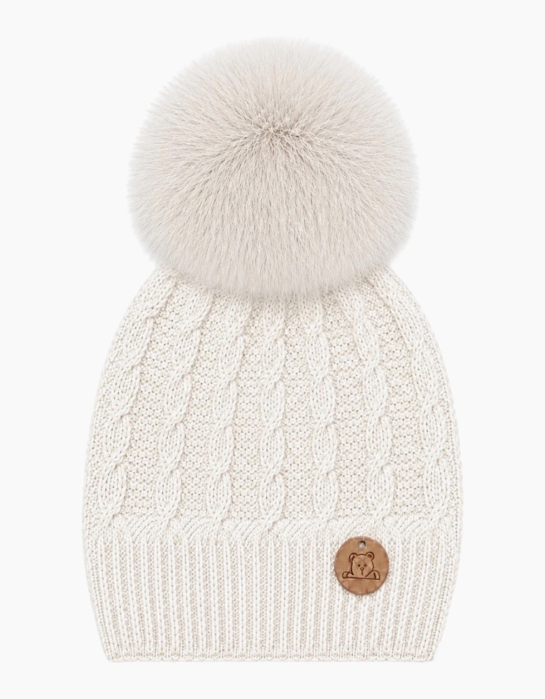 Ivory Knit Real Fur Cable Hat