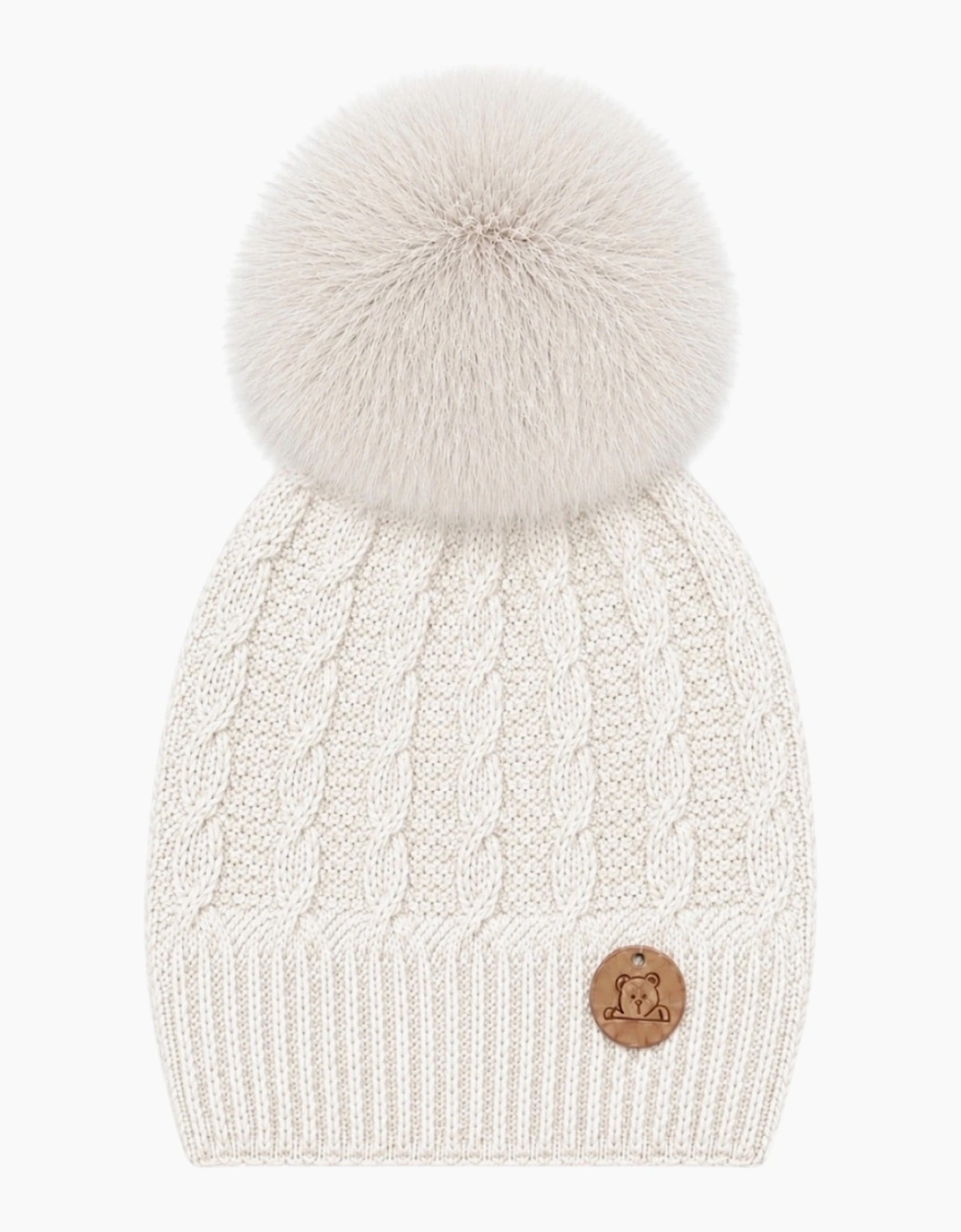 Ivory Knit Real Fur Cable Hat