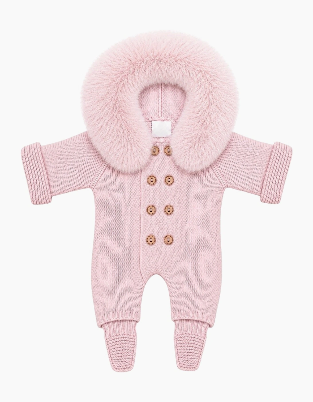 Powder Pink Knit Real Fur Trim Pramsuit
