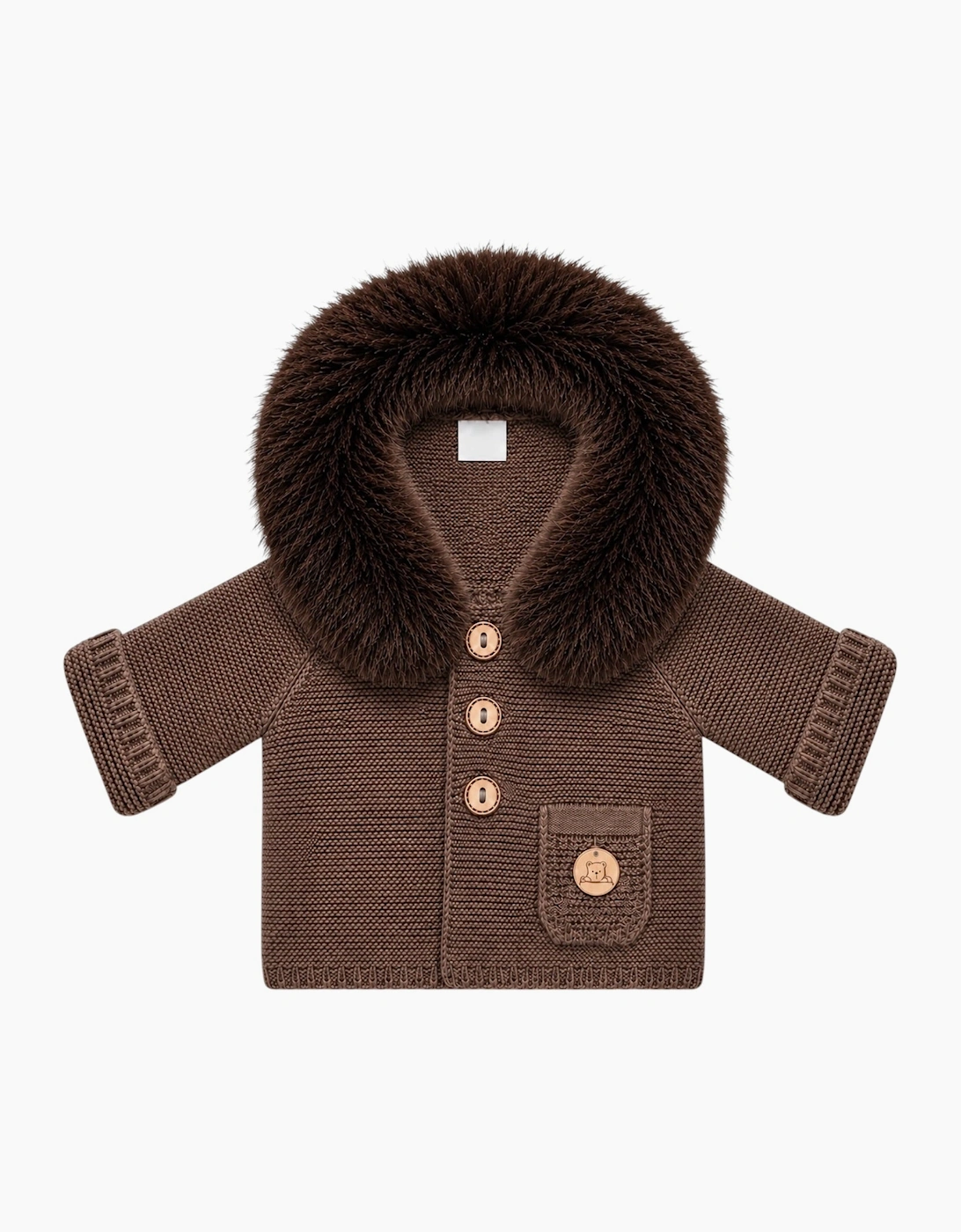 Chocolate Brown Knit Faux Fur Trim Cardigan