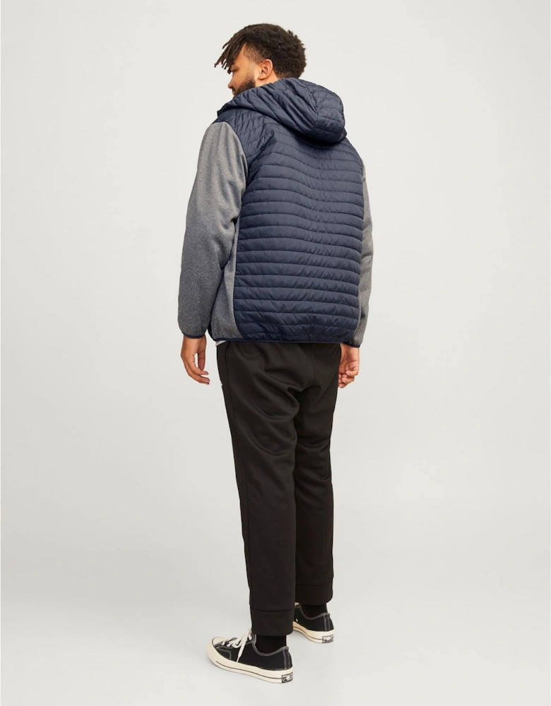 Solid Patterned Hooded Ribbed Cuff Puffer Jacket