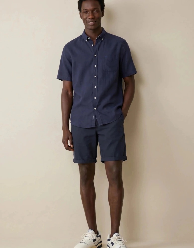 Solid Slub Button Down Short Sleeved Shirt Navy