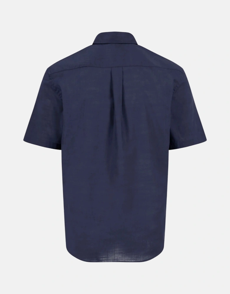 Solid Slub Button Down Short Sleeved Shirt Navy