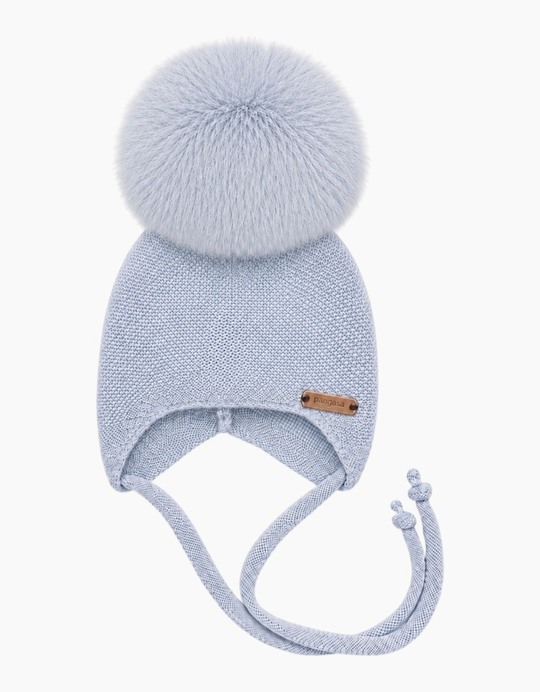 Powder Blue Knit Real Fur Tie Hat