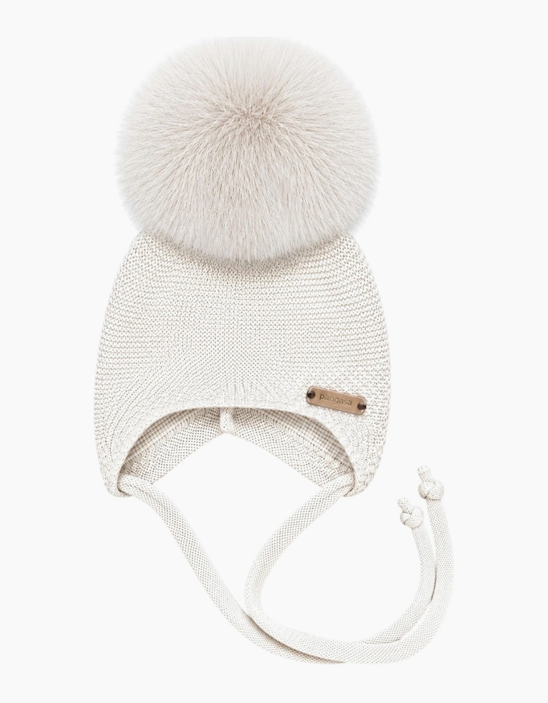 Ivory Knit Real Fur Tie Hat