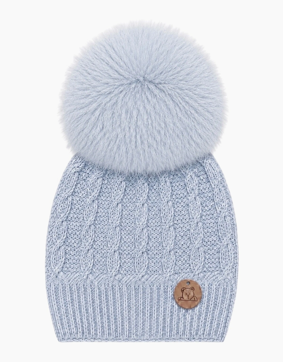 Powder Blue Knit Real Fur Cable Hat