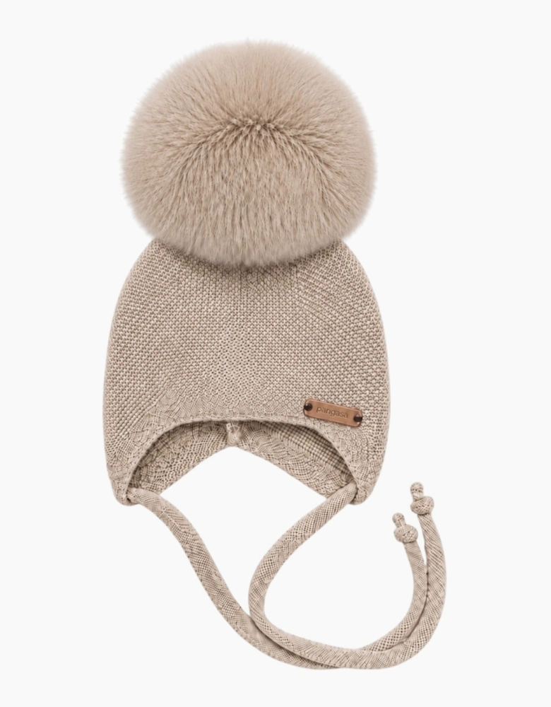 Deep Sand Knit Faux Fur Tie Hat