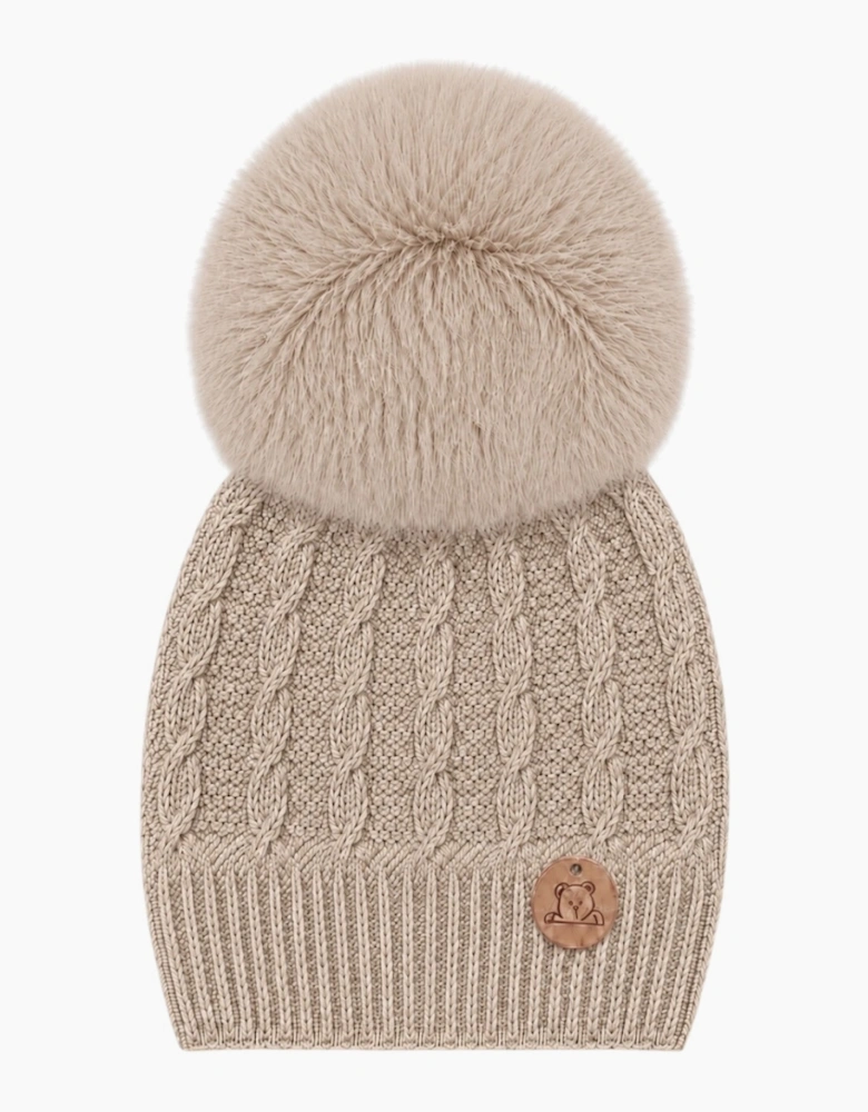 Deep Sand Knit Faux Fur Cable Hat