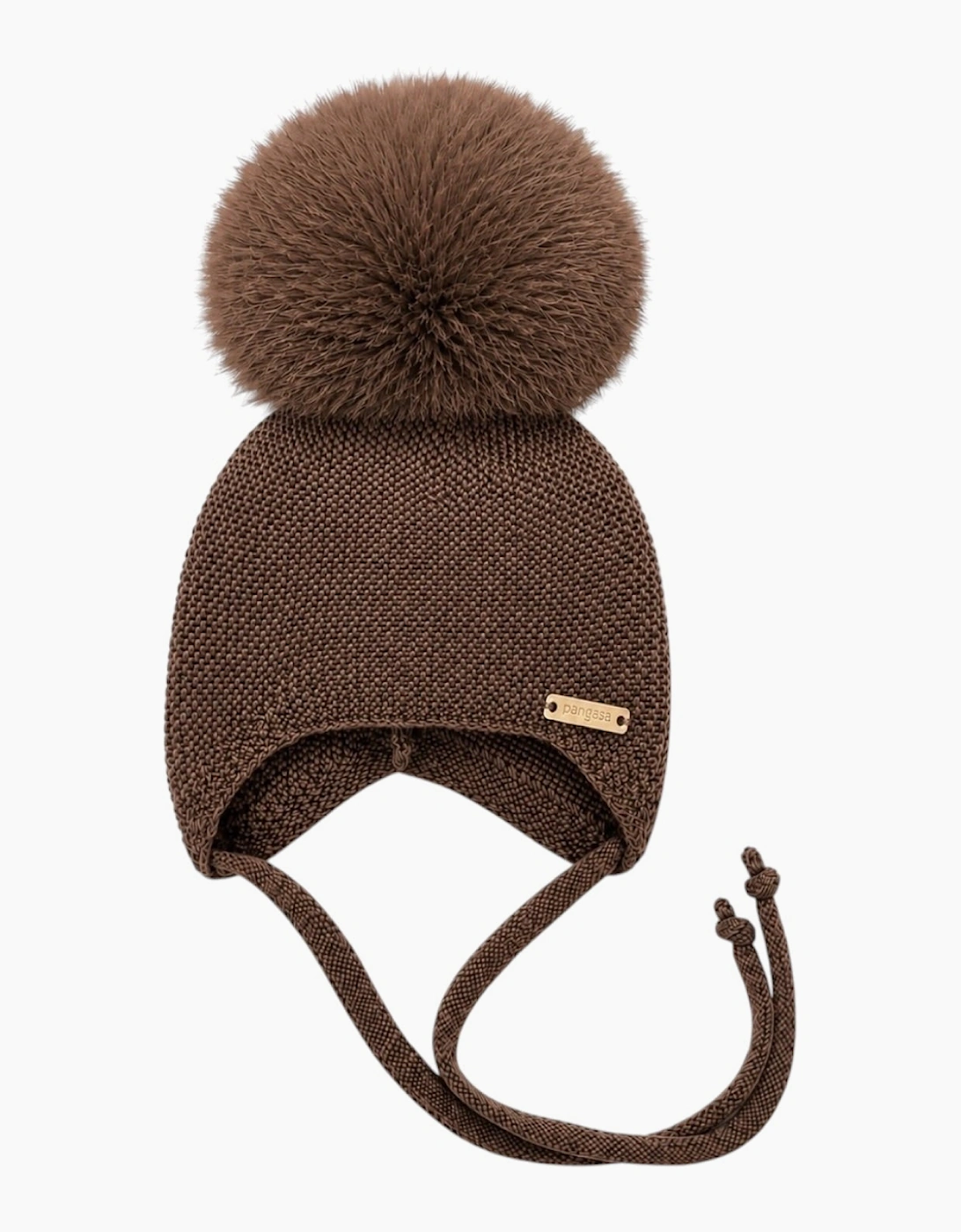 Chocolate Brown Knit Real Fur Tie Hat