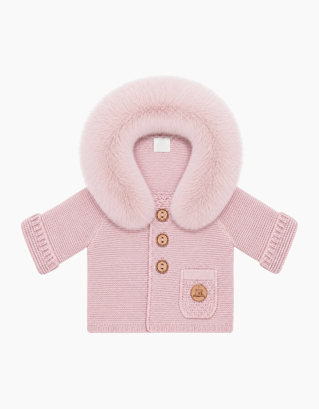 Powder Pink Knit Real Fur Trim Cardigan