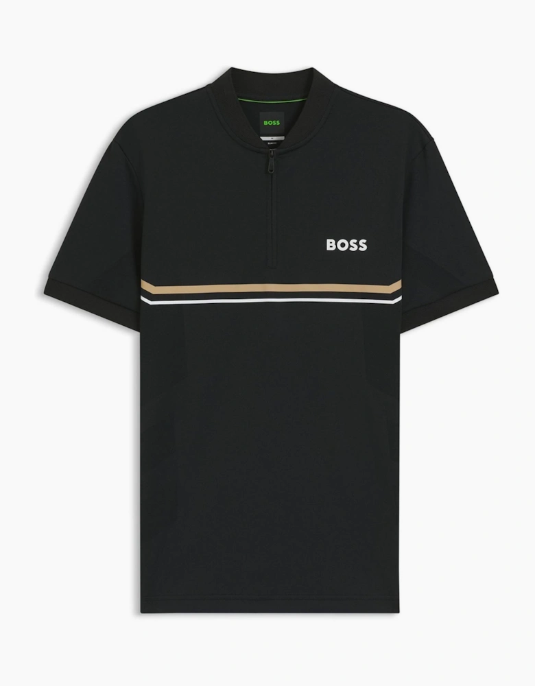 Wordmark Graphic Zip Neck Band Collar Slim Fit Polo T-Shirt