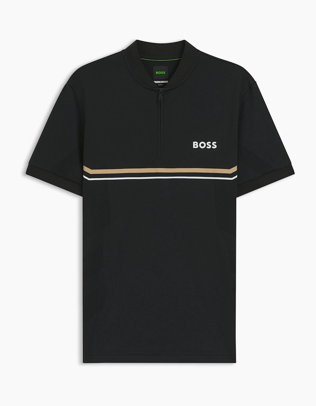 Wordmark Graphic Zip Neck Band Collar Slim Fit Polo T-Shirt
