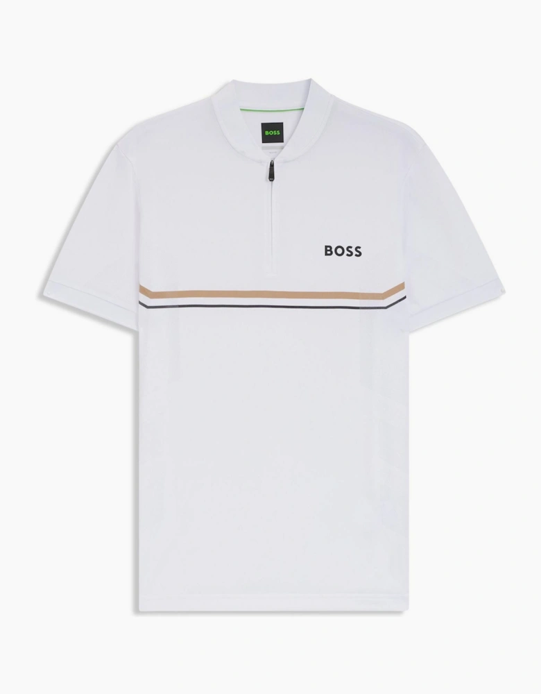 Wordmark Graphic Zip Neck Band Collar Slim Fit Polo T-Shirt