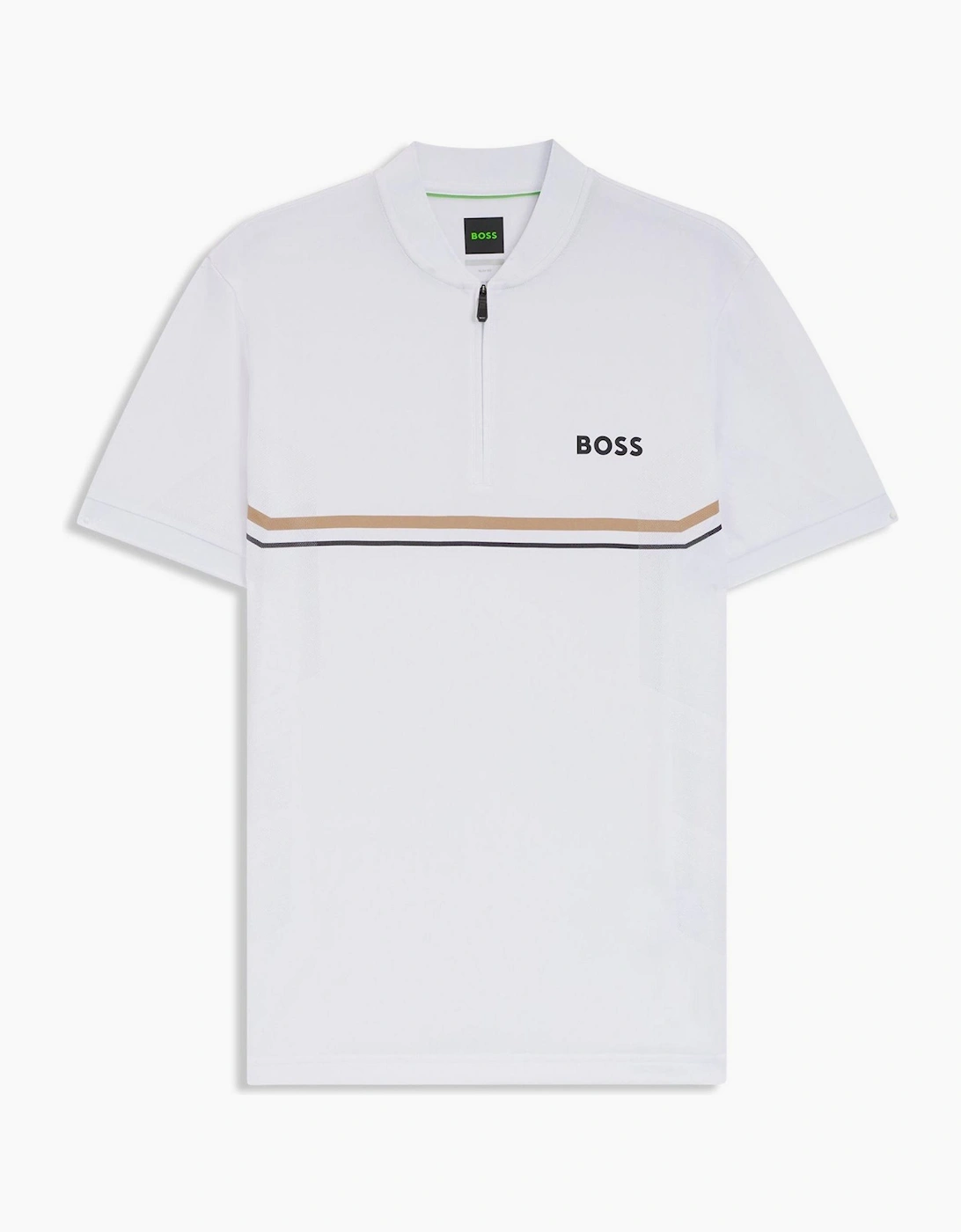 Wordmark Graphic Zip Neck Band Collar Slim Fit Polo T-Shirt