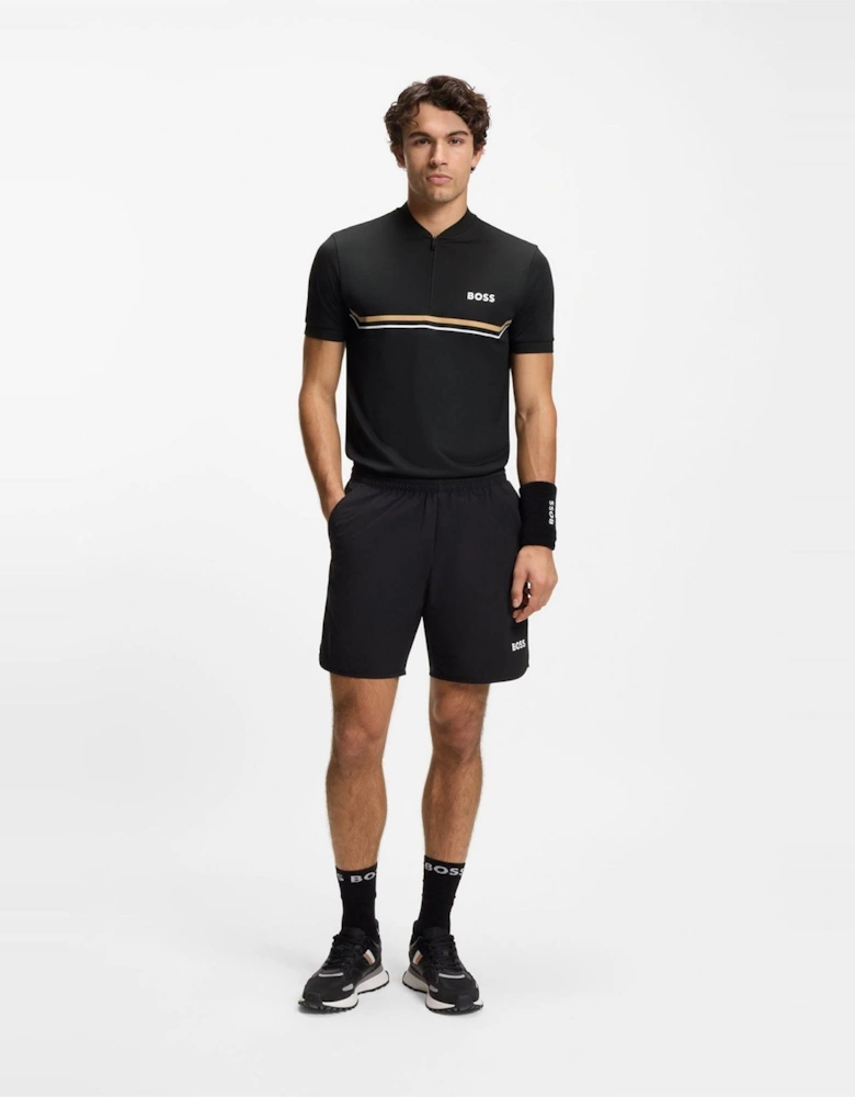 Wordmark Graphic Zip Neck Band Collar Slim Fit Polo T-Shirt