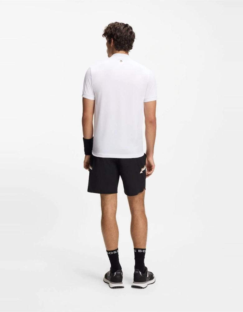 Wordmark Graphic Zip Neck Band Collar Slim Fit Polo T-Shirt