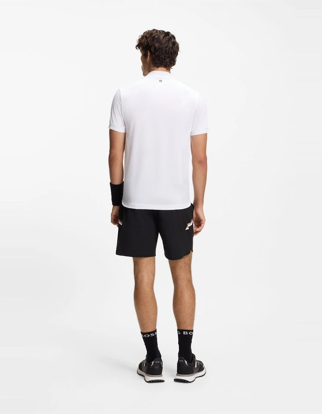 Wordmark Graphic Zip Neck Band Collar Slim Fit Polo T-Shirt