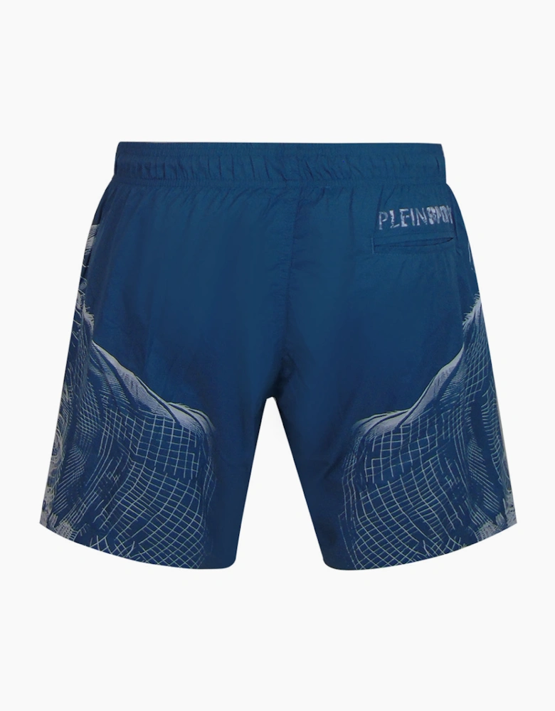 Plein Sport Double Tiger Logo Light Blue Swim Shorts